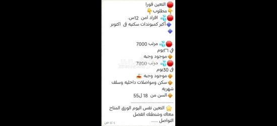 مطلوب امن لكمبوندات سكنيةفى اكتوبرعمل12ساعة